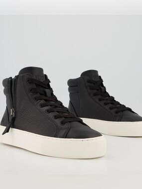 UGG Olli  Black Leather High-Top Sneakers with White Sole. Size 6.5